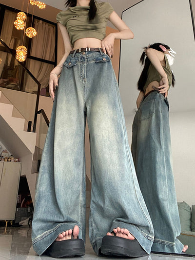 Retro Straight High Waist Loose Wide Leg Jeans