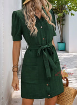 Summer Short Sleeve Lapel Shirt Dress