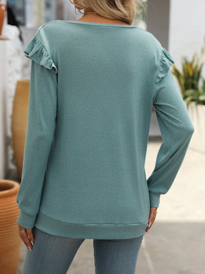 Loose Casual V-neck Long Sleeve T-shirt