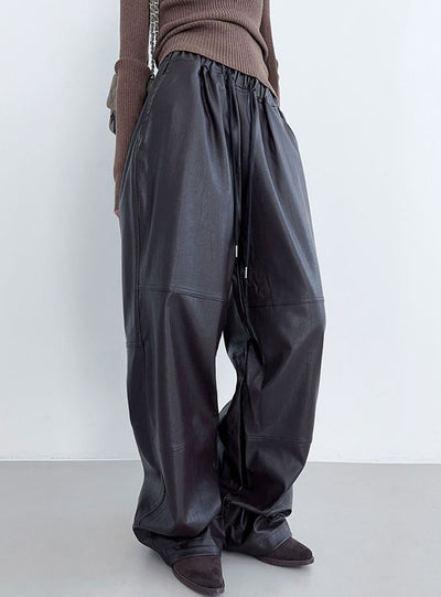 Loose PU Leather High Waist Casual Pants