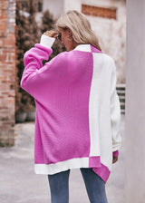 Medium and Long Loose Contrast Color Sweater