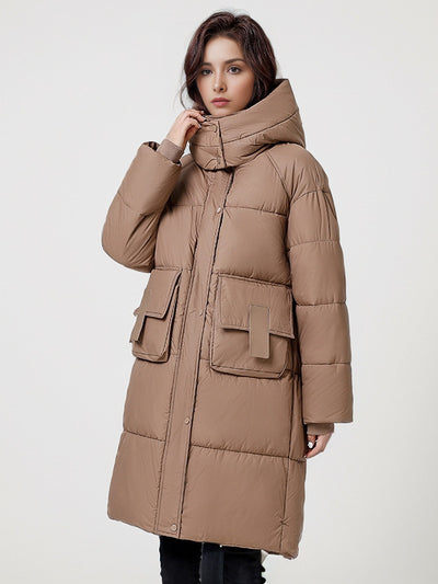 Large Pocket Thickened Long Cotton Down Coat