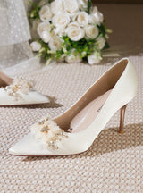 Satin Pointed Crystal Flower High-heeled Shoes