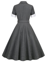 Plaid Short Sleeve Stitching Retro Dress