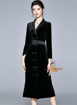 Velvet Long Sleeve Dress With Belt