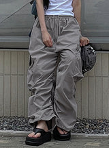 Straight Elastic Waist Loose Pleats Pant