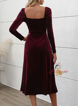 Party Velvet Slit Long Sleeve Dress