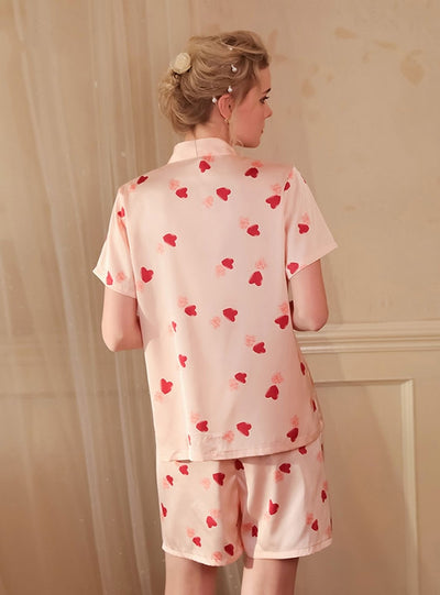 Heart Print Ice Silk Pajamas Suit