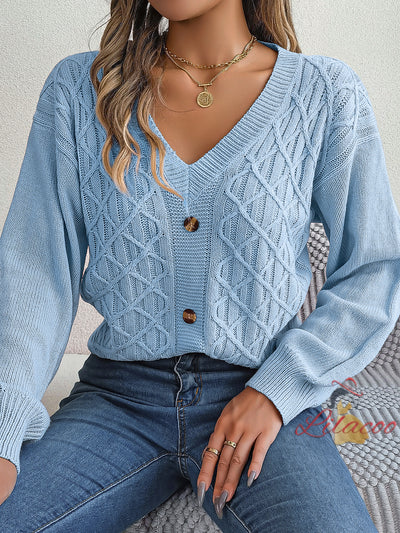 Casual Button Twist Lantern Sleeve Sweater