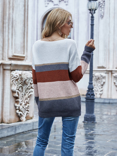 Striped V-neck Pullover Sweater