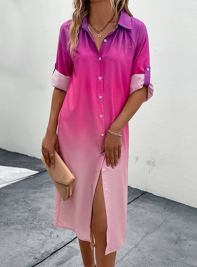 Long Sleeve Gradient Shirt Dress