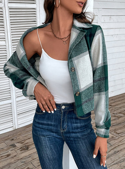 Short Plaid Retro Lapel Coat