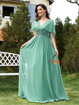 Applique Chiffon Slim Horn Sleeve Prom Dress