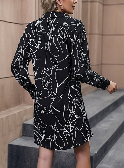 Printed Shirt Long Sleeve Dress