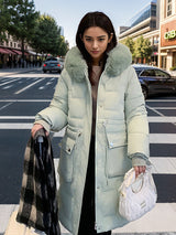 Long Silm Waist Solid Color Cotton-padded Down Jacket