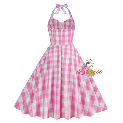 Pink Plaid Retro Short Sleeve Dress