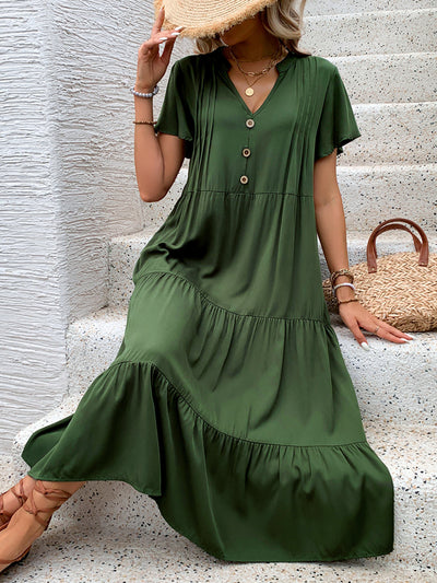 Medium and Long V-neck Green Dress