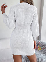 Button V-neck Twist Sweater Dress