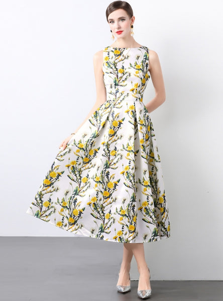 Summer Sleeveless High Waist Printed Dress