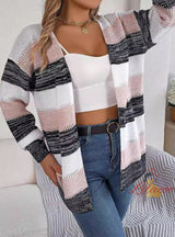 Leisure Contrast Striped Lantern Sleeve Sweater Coat