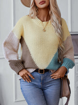 Contrast Color Round Neck Long Sleeve Sweater