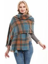 Women Retro Blue Plaid Scarf