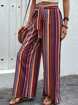 Printed Long High Waist Elastic Wide-leg Pants