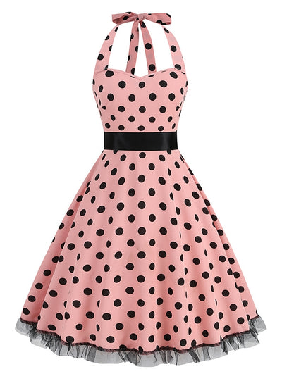 Retro Lace Stitching Polka-dot Dress