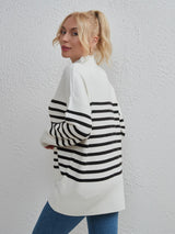 Large Size Striped Round Neck Loose Sweater