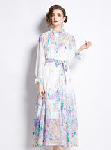 Long-sleeved Colorful Cake Flowers Dress