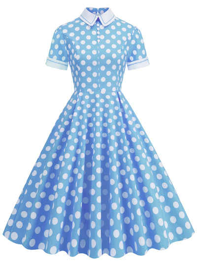 50'S Palace High Collar Polka Dot Retro Dress