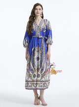 V-neck Lantern Sleeve Retro Long-sleeved Dress