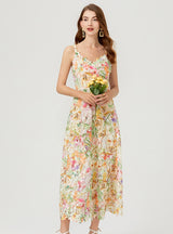 Colored Flower Lace Embroidered Dress