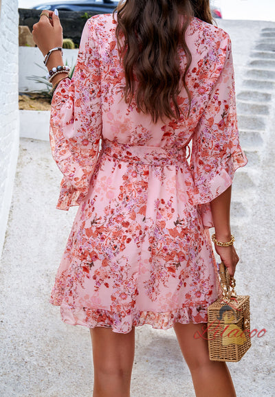 Holiday Casual Printed Lace-up Dress