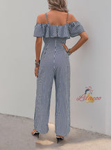 Leisure Suspender Striped Wide-leg Jumpsuit