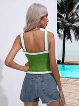 Color Matching Knit Sleeveless V-neck Top