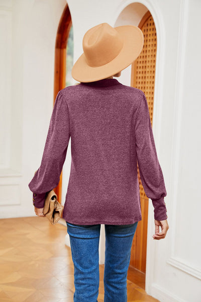 Lapel Long Sleeve Button Loose T-shirt