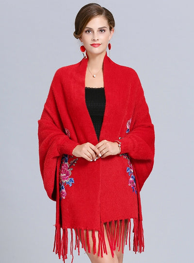 Embroidered Knitted Shawl Cloak