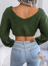 Long Sleeve Knotted Navel Knitted Sweater