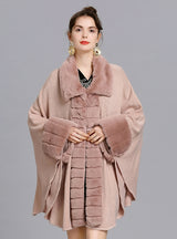 Loose Fur Collar Knitted Shawl Cloak Coat