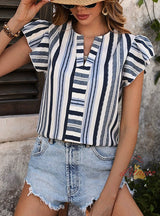 V-neck Ruffled Striped Shirt