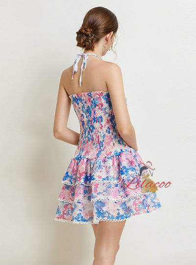 Seaside Holiday Tube Top Floral Halter Dress