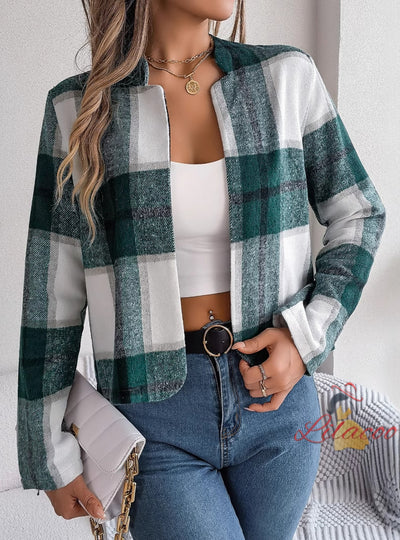 Casual Plaid Long-sleeved Woolen Coat