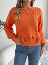 Leisure Solid Color Hollow Pullover Sweater