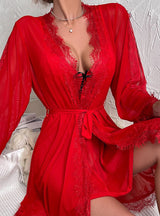 Mesh Lace Nightdress Sexy Pajamas Set