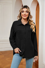 Solid Color Lapel Button Pocket Long Sleeve Shirt