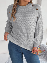 Solid Color Twist Button Lantern Sleeve Sweater