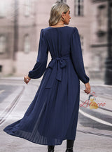 Long Sleeve Solid Color Medium and Long Dress