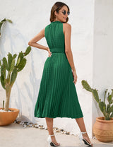 High Waist Pleated Sleeveless Dress