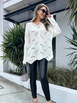 White Lace Stitching Medium Long Sweater